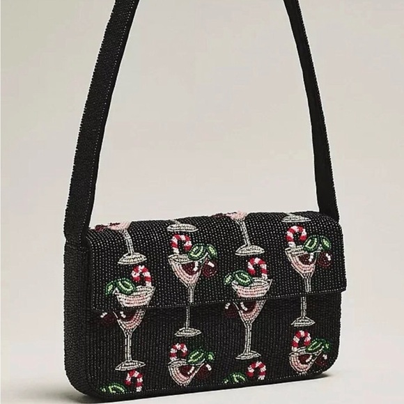 Anthropologie Handbags - Anthropologie Fiona food & drink edition: Black Cocktail Motif Shoulder Bag NWOT